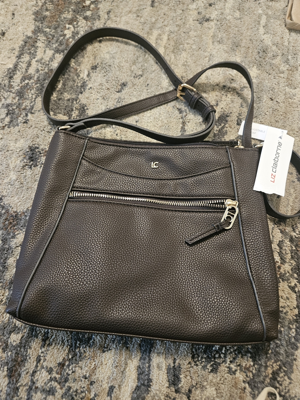 Liz Claiborne Dark Brown Pebbled Leather Crossbody Bag